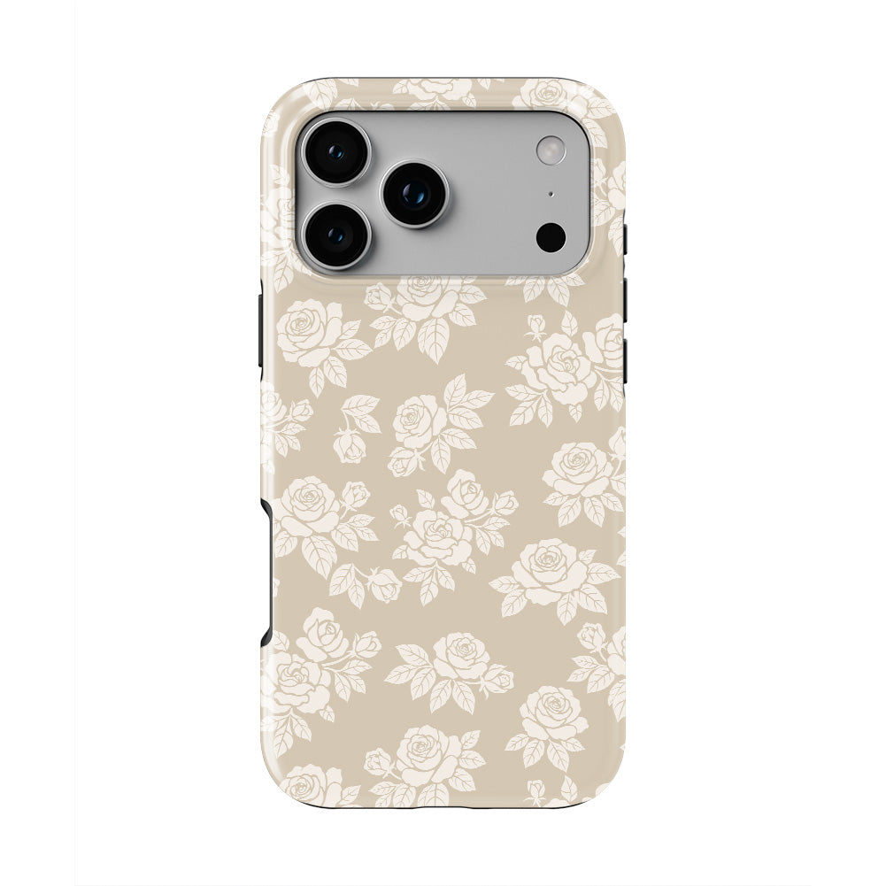 Rose Beige Pattern Floral phone case — back view, full print