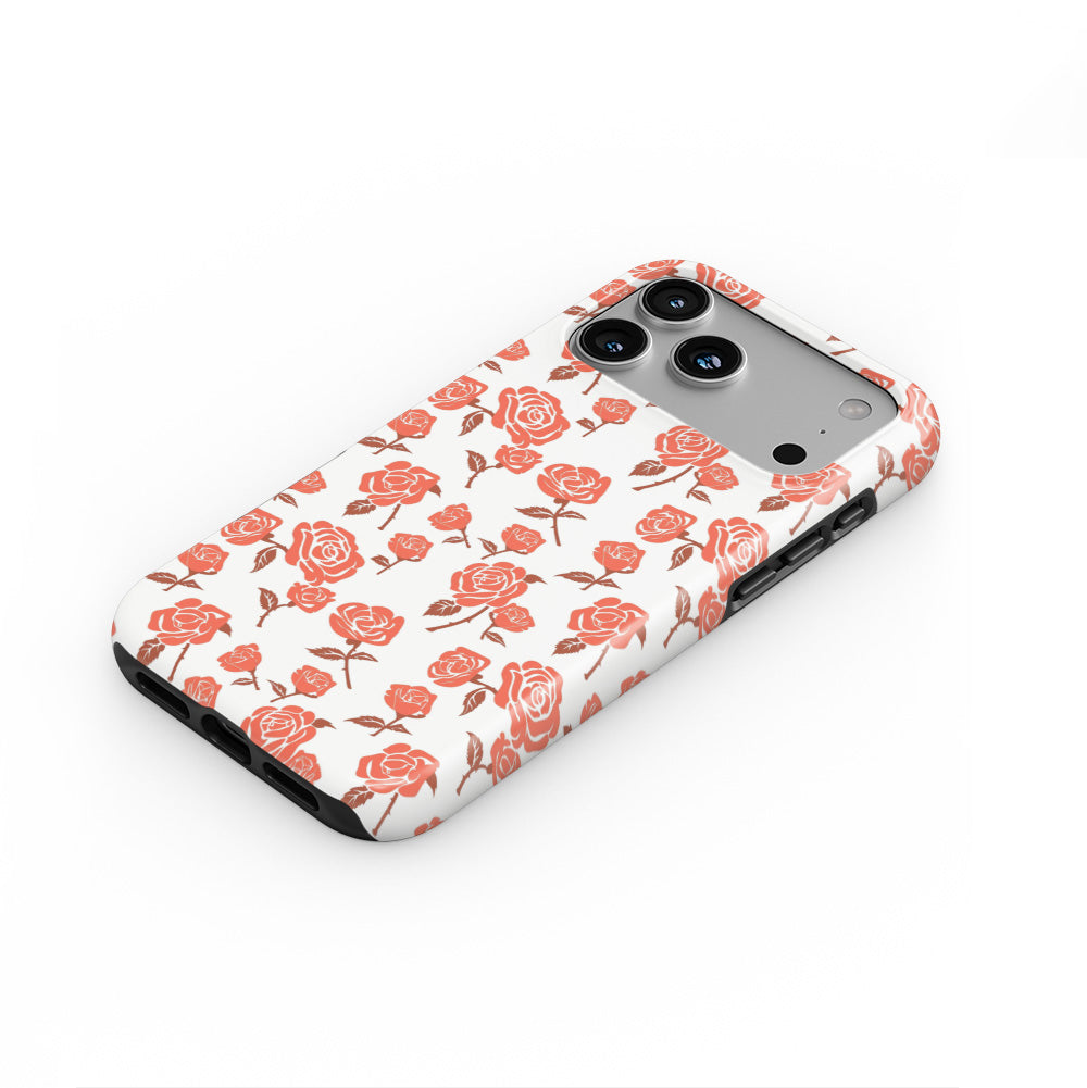 Rose Minimal Red Floral Tough Phone Case — steep top-down angle, case lying face up