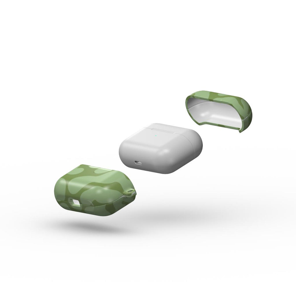 Sage in Olive Abstract Leaf Apple AirPods Tough Case, 3D product render