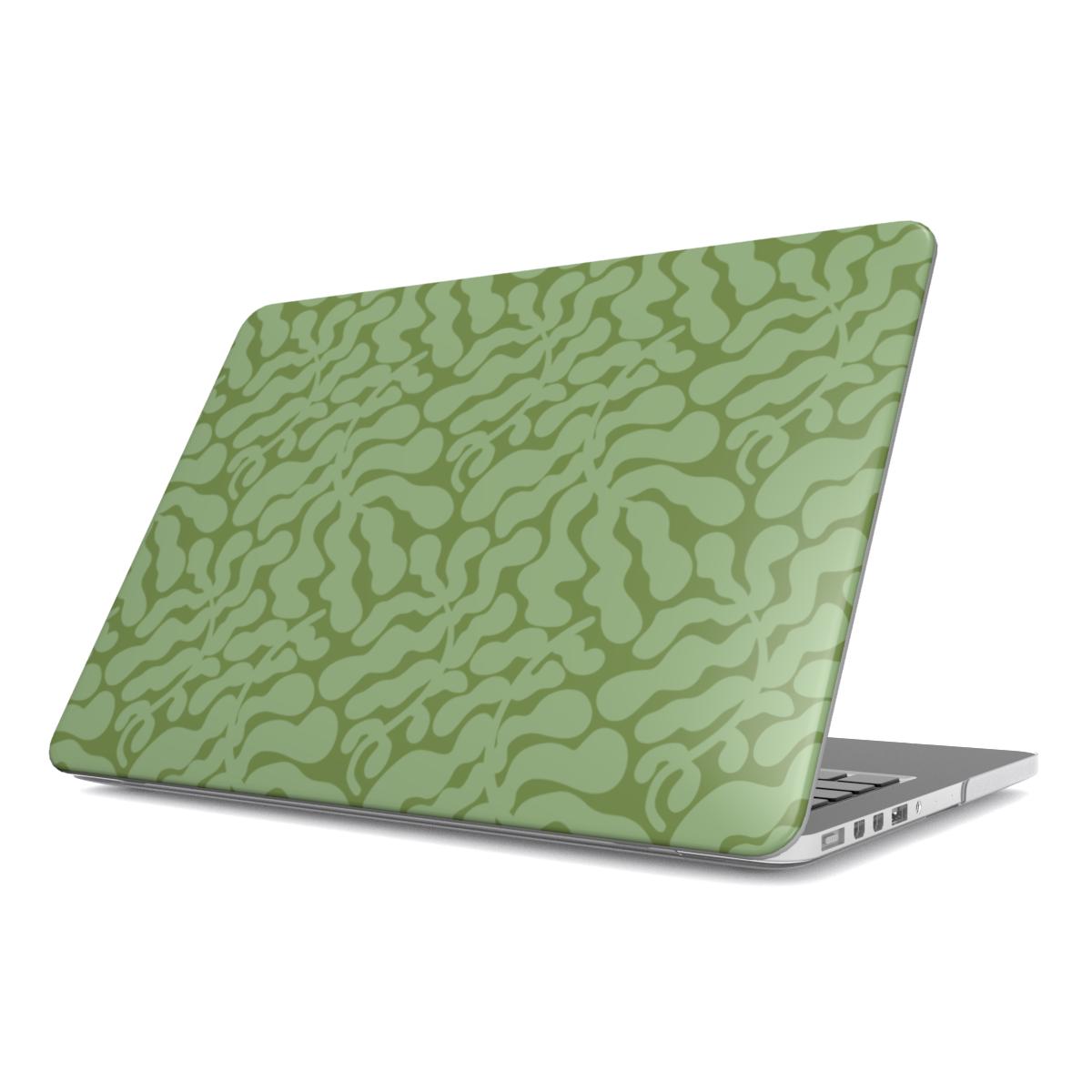 Sage in Olive Abstract Leaf MacBook Case, 3D product render