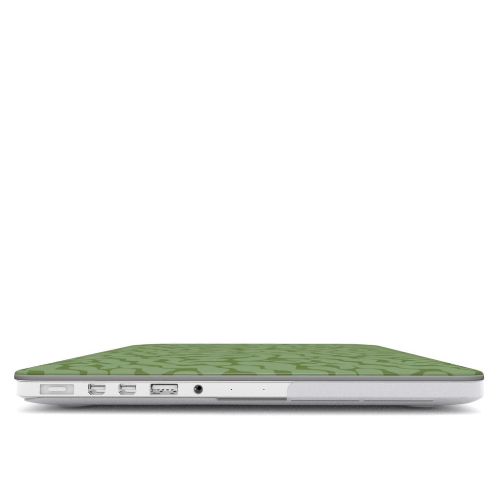 Sage in Olive Abstract Leaf MacBook Case, 3D product render