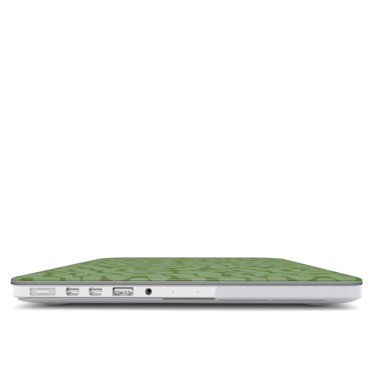 Sage in Olive Abstract Leaf MacBook Case, 3D product render