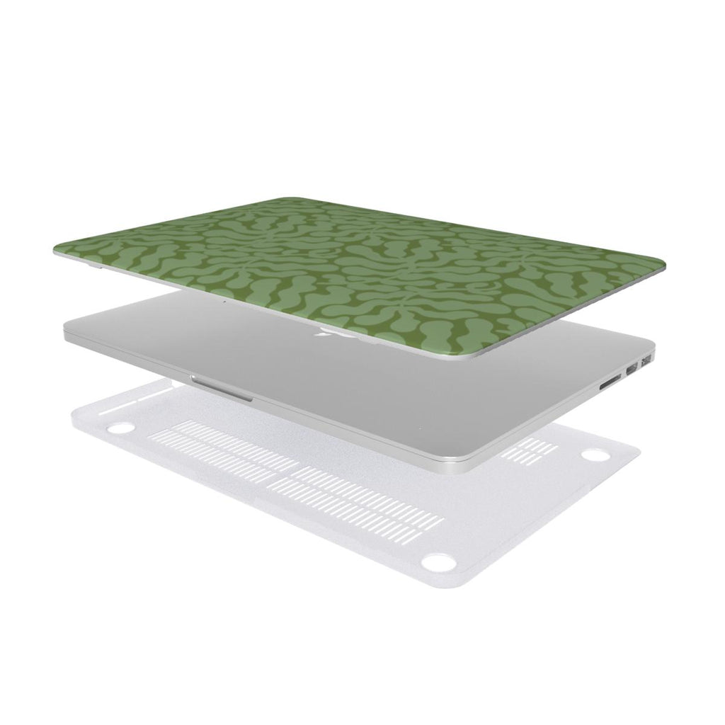 Sage in Olive Abstract Leaf MacBook Case, 3D product render