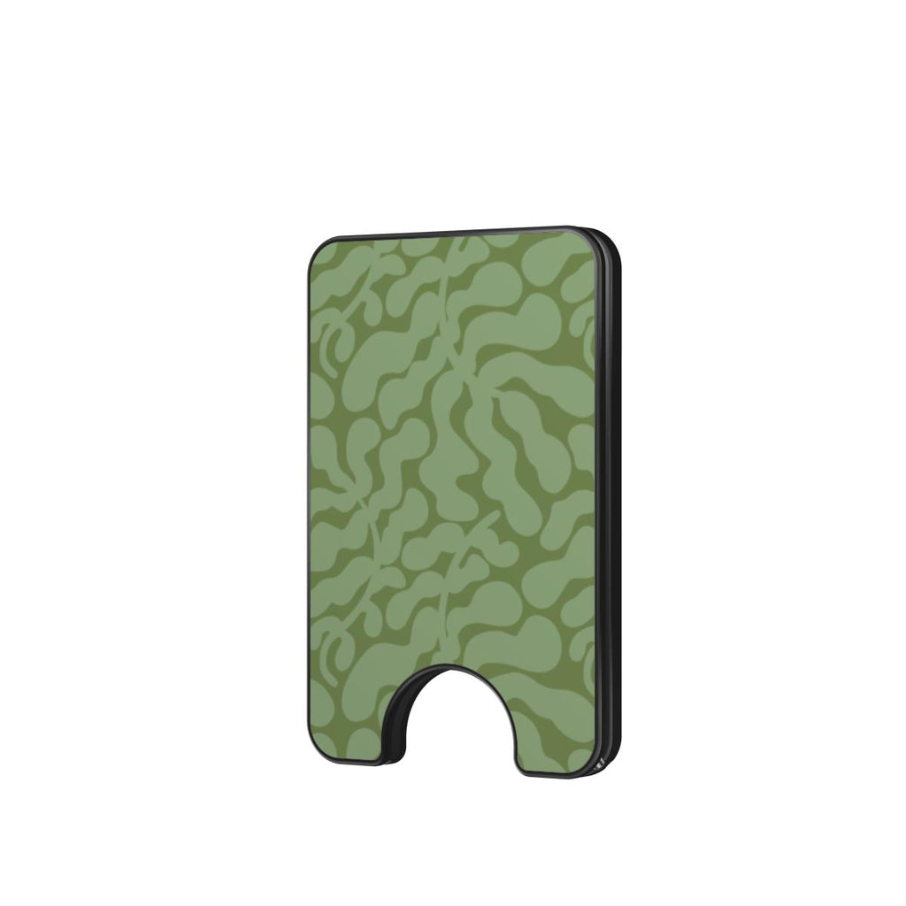 Sage in Olive Abstract Leaf Magnetic Wallet, 3D product render