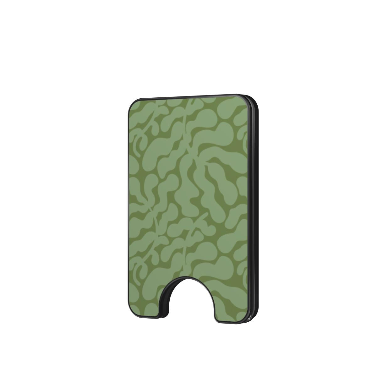 Sage in Olive Abstract Leaf Magnetic Wallet, 3D product render