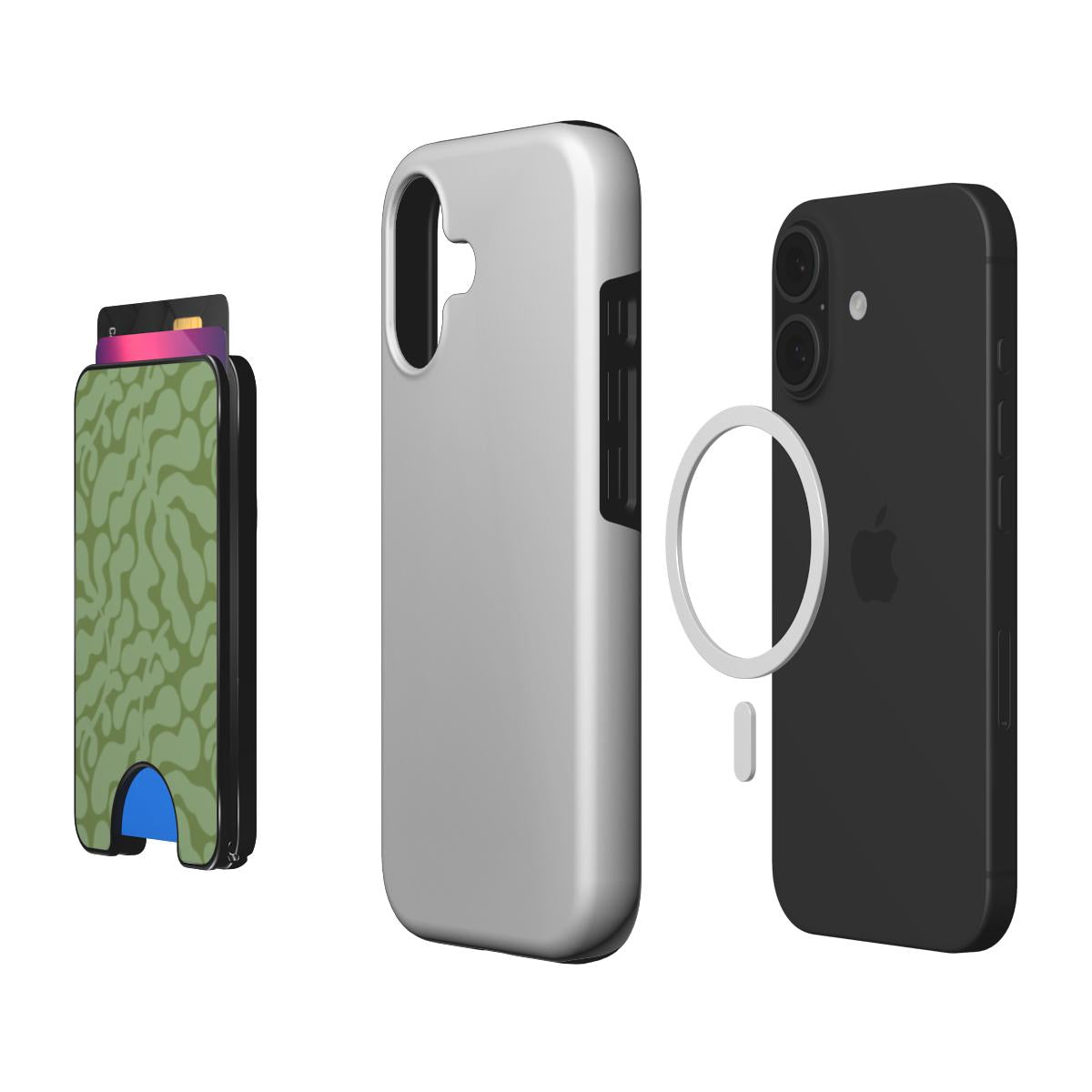 Sage in Olive Abstract Leaf Magnetic Wallet, 3D product render