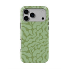 Sage in Olive Abstract Leaf phone case — back view, full print