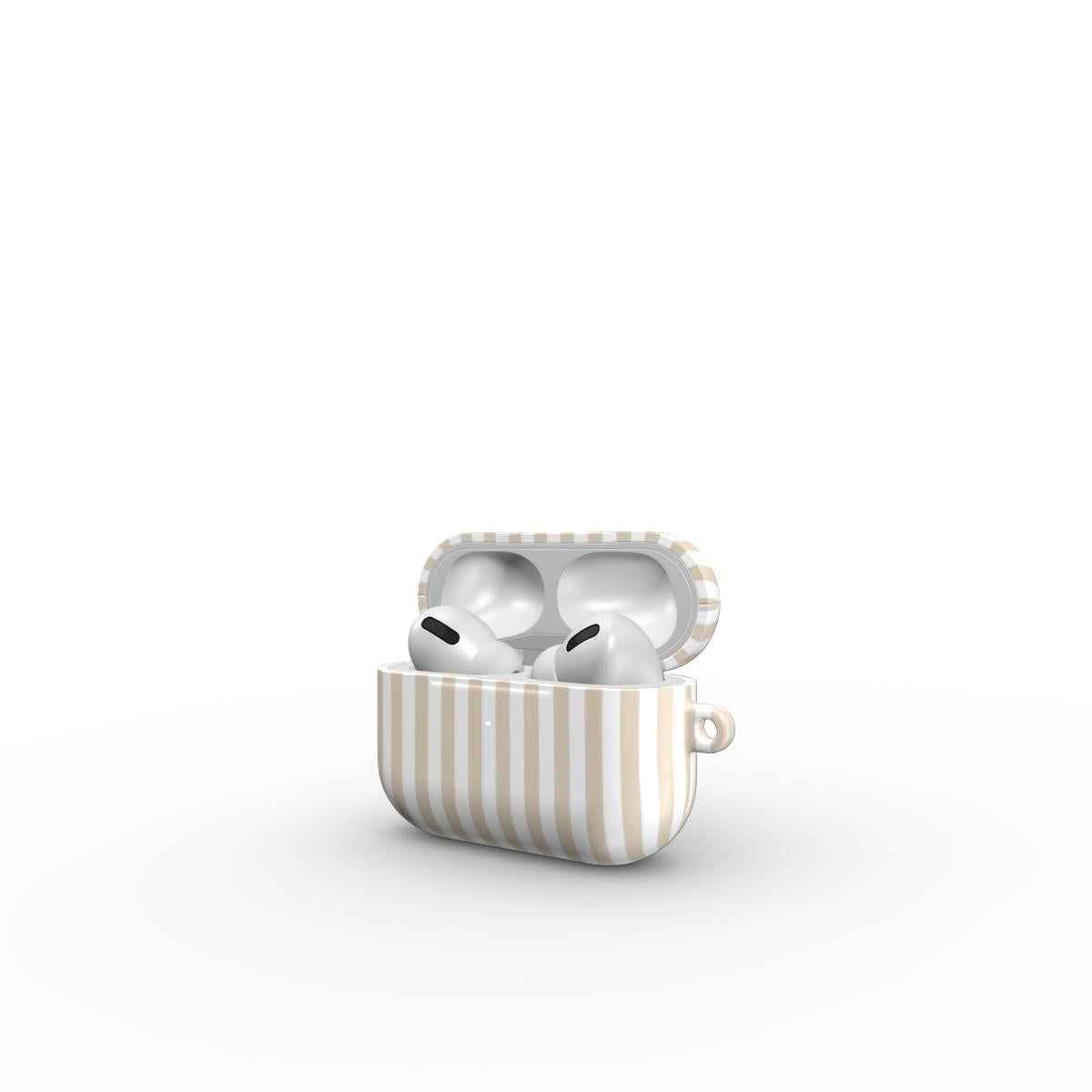 Tiny Beige Stripes Apple AirPods Tough Case, 3D product render