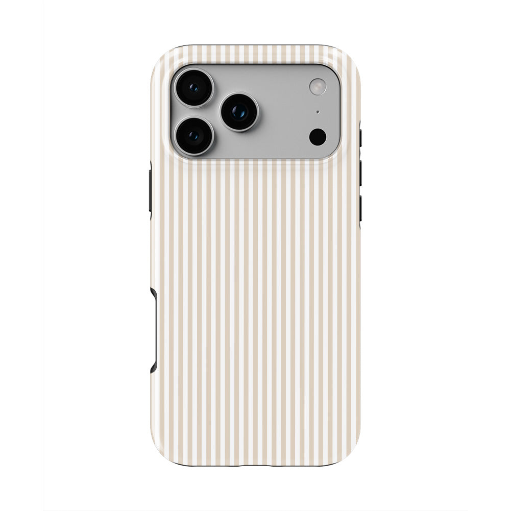 Tiny Beige Stripes phone case — back view, full print