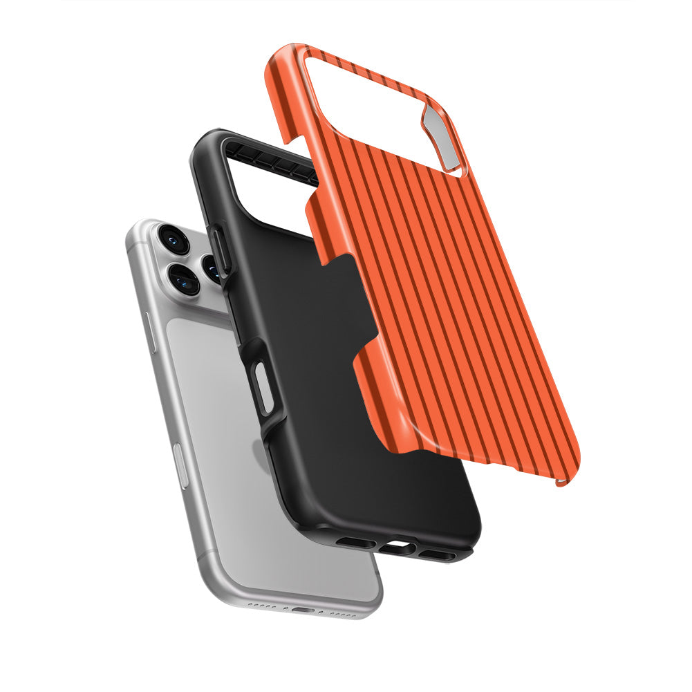 Topaze Orange Stripes Tough Phone Case — hard outer shell and inner liner separated