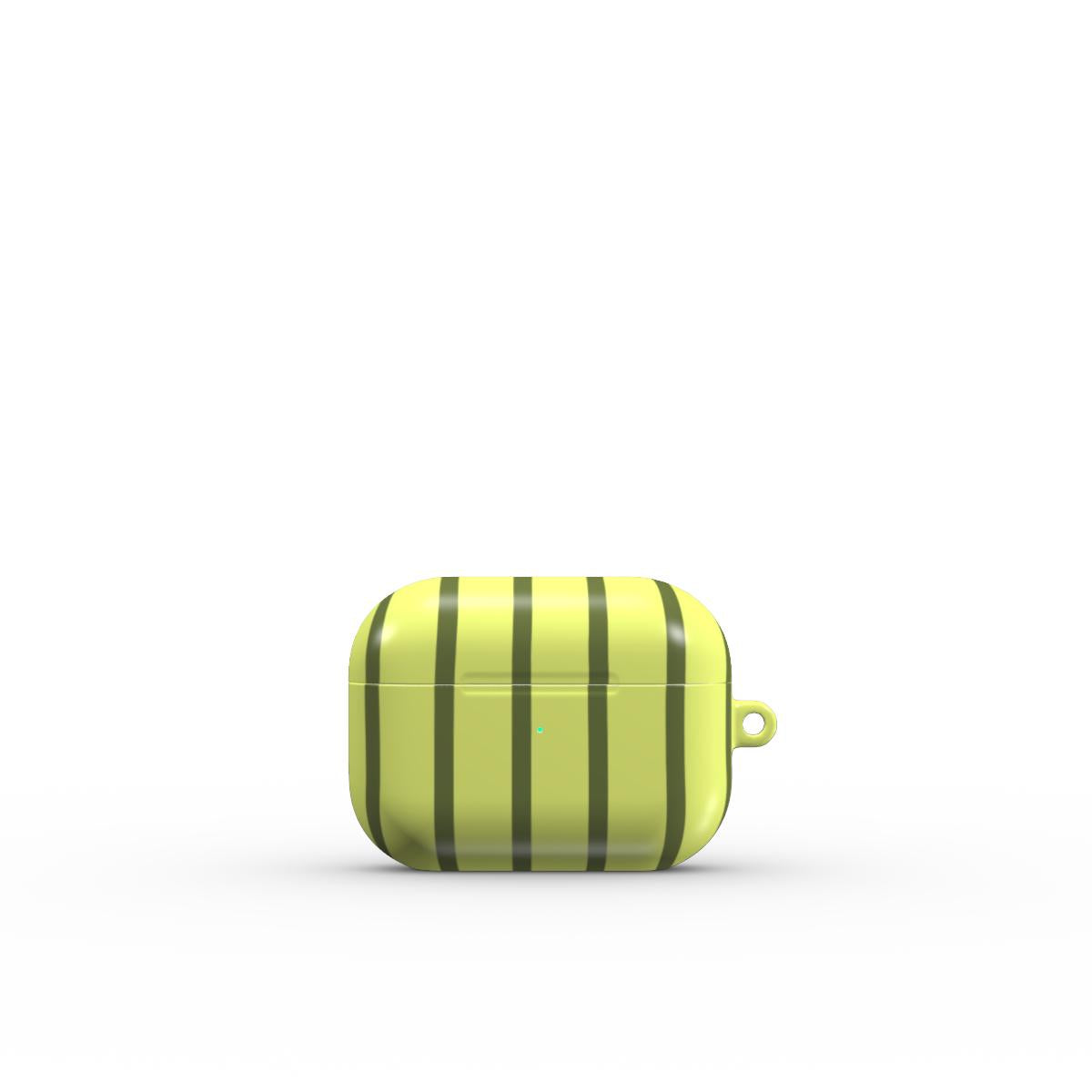 Wasabi Yellow Stripes Apple AirPods Tough Case, 3D product render