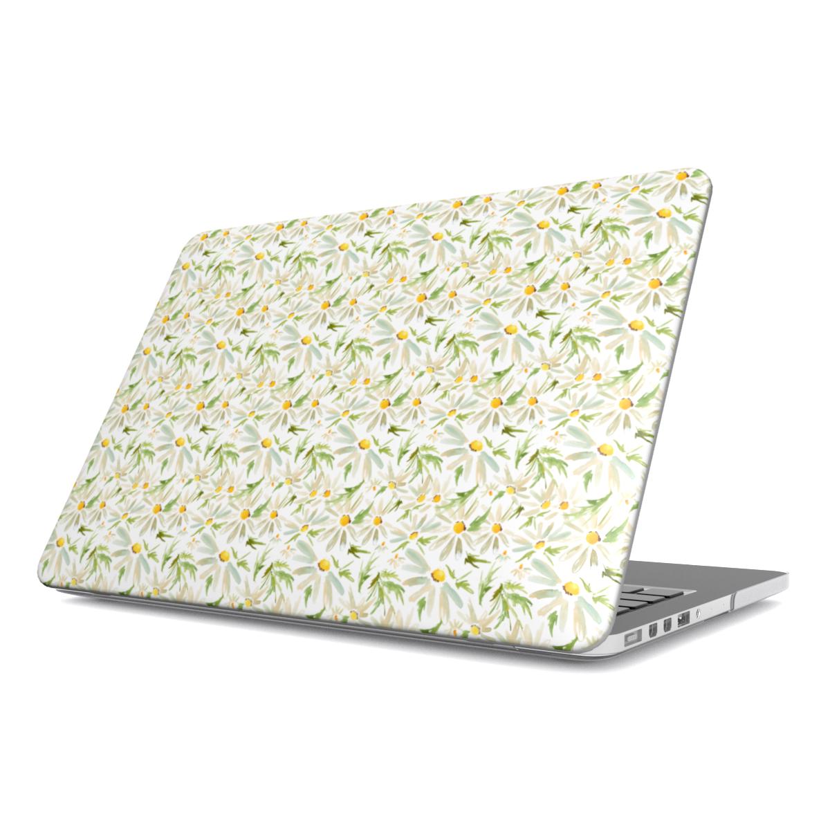Water Color Daisy Floral MacBook Case, 3D product render