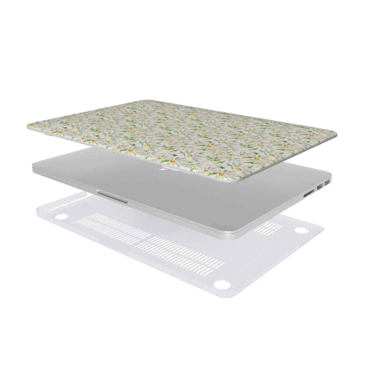 Water Color Daisy Floral MacBook Case, 3D product render