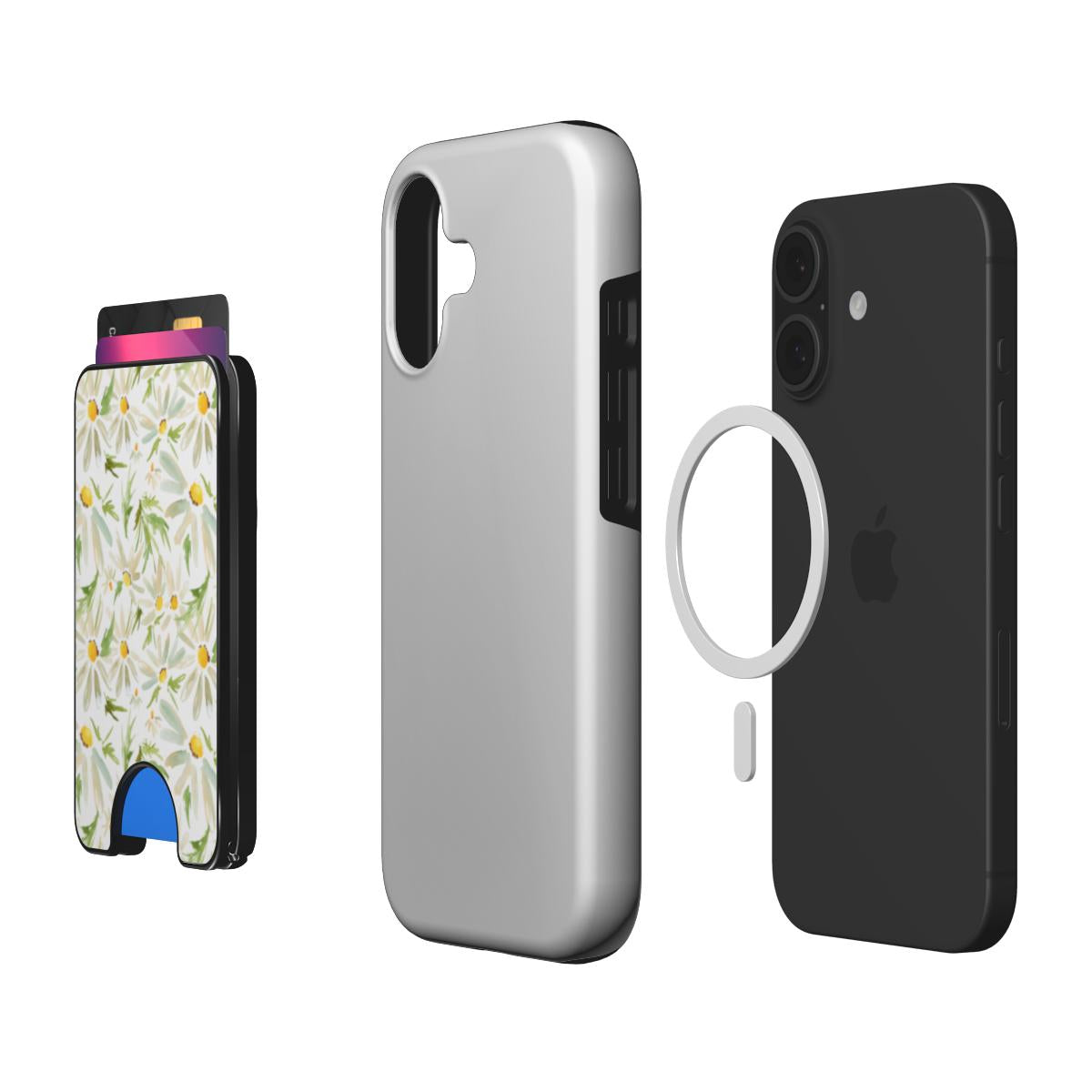 Water Color Daisy Floral Magnetic Wallet, 3D product render