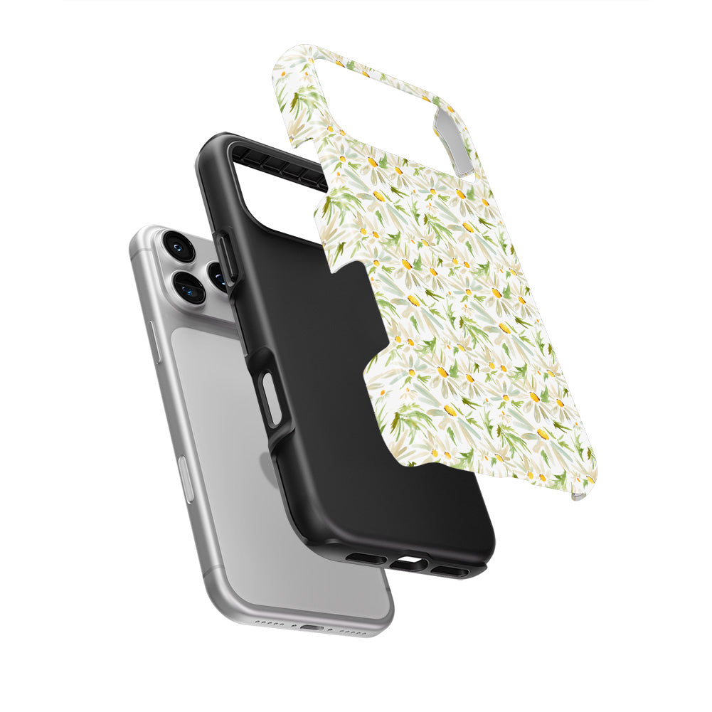 Water Color Daisy Floral Tough Phone Case — hard outer shell and inner liner separated