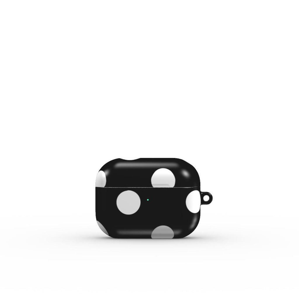 White in Black Polka Dots Apple AirPods Tough Case, 3D product render