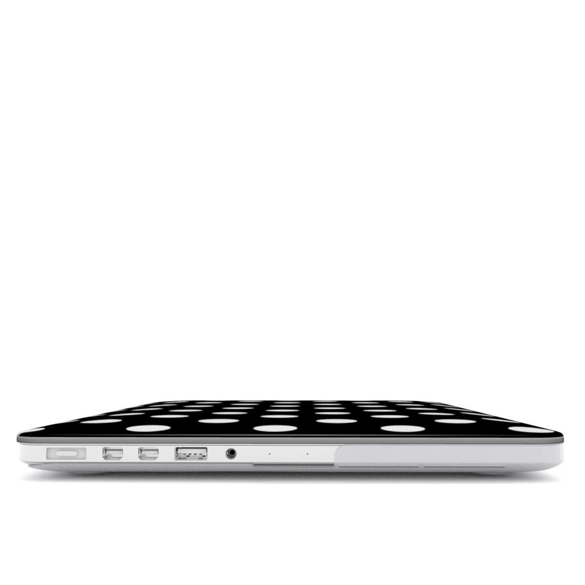 White in Black Polka Dots MacBook Case, 3D product render