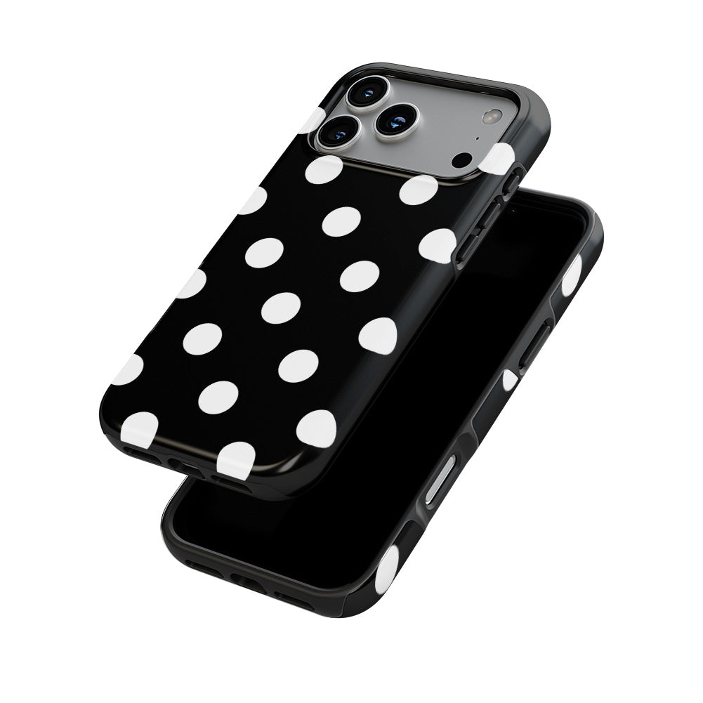 White in Black Polka Dots phone case — front and back