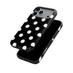 White in Black Polka Dots phone case — front and back