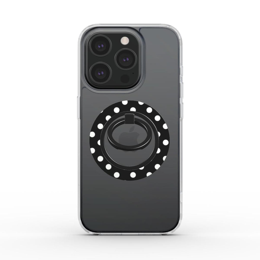 White in Black Polka Dots Ring Holder, 3D product render