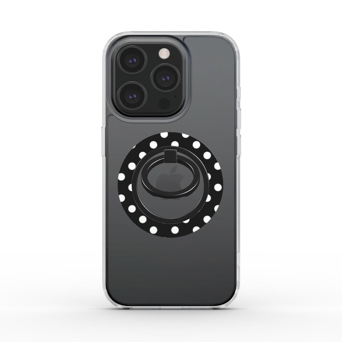 White in Black Polka Dots Ring Holder, 3D product render