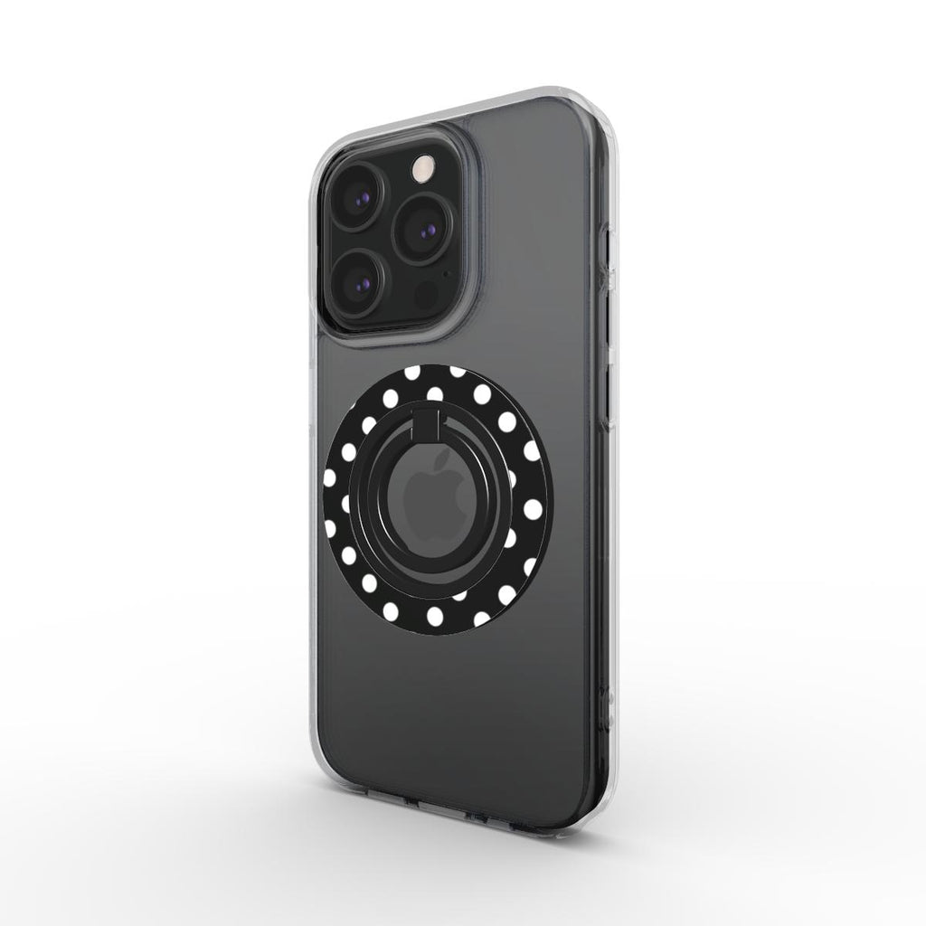White in Black Polka Dots Ring Holder, 3D product render