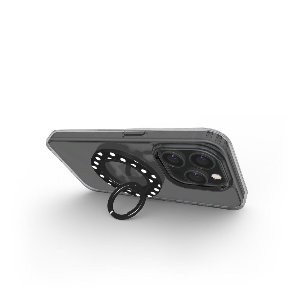 White in Black Polka Dots Ring Holder, 3D product render