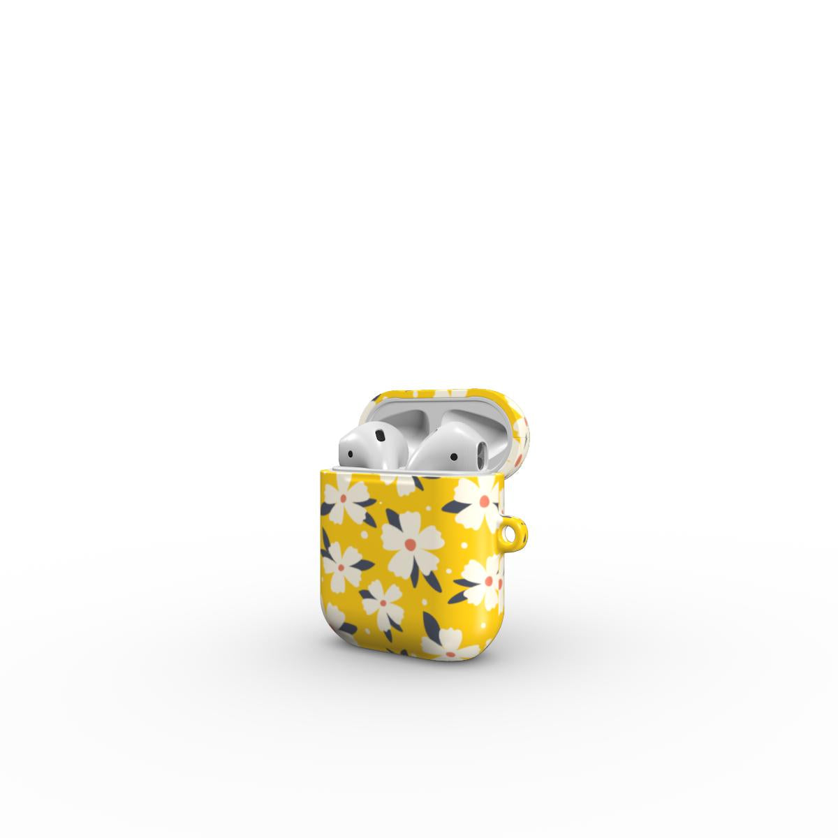 Yellow Daisy Floral Apple AirPods Tough Case, 3D product render