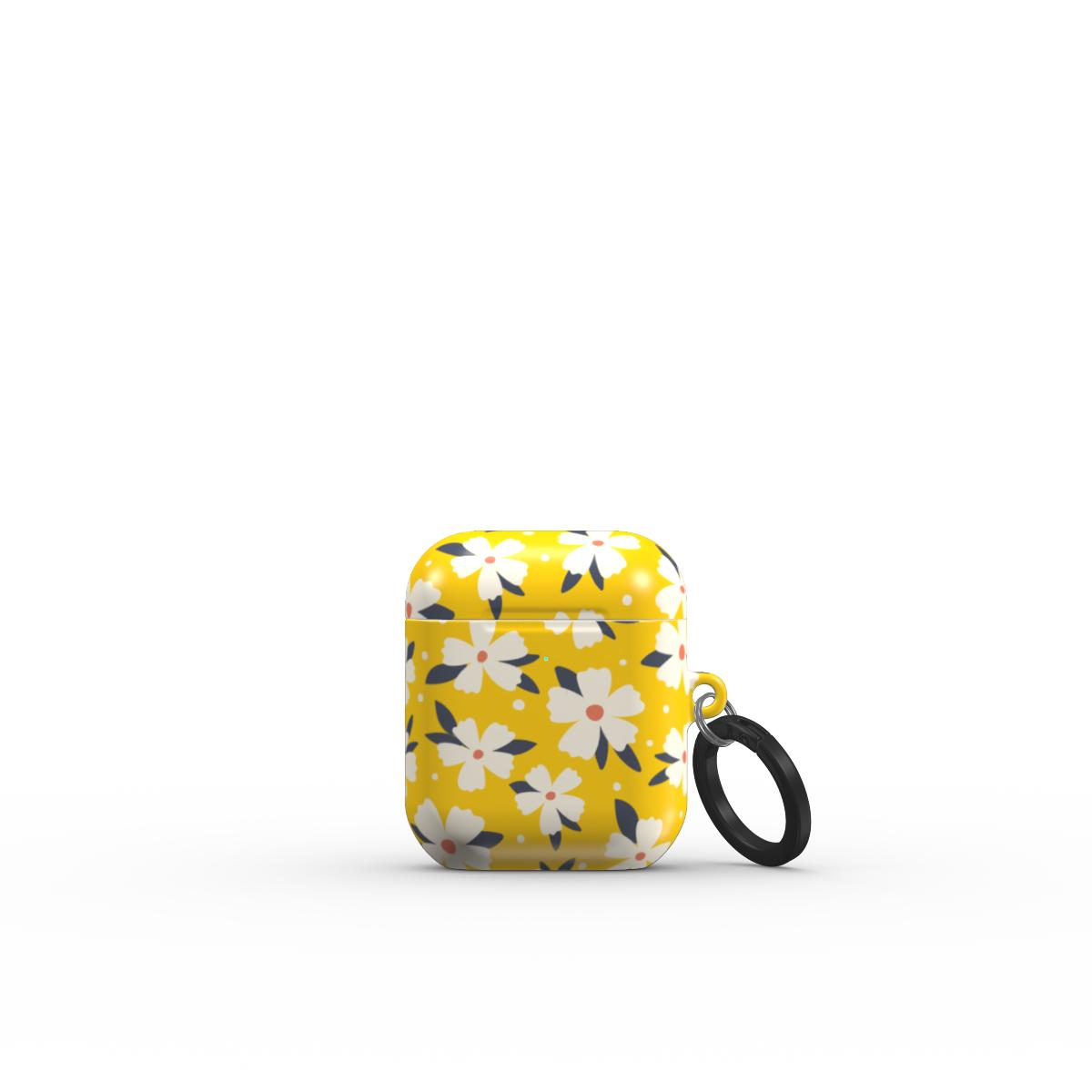Yellow Daisy Floral Apple AirPods Tough Case, 3D product render