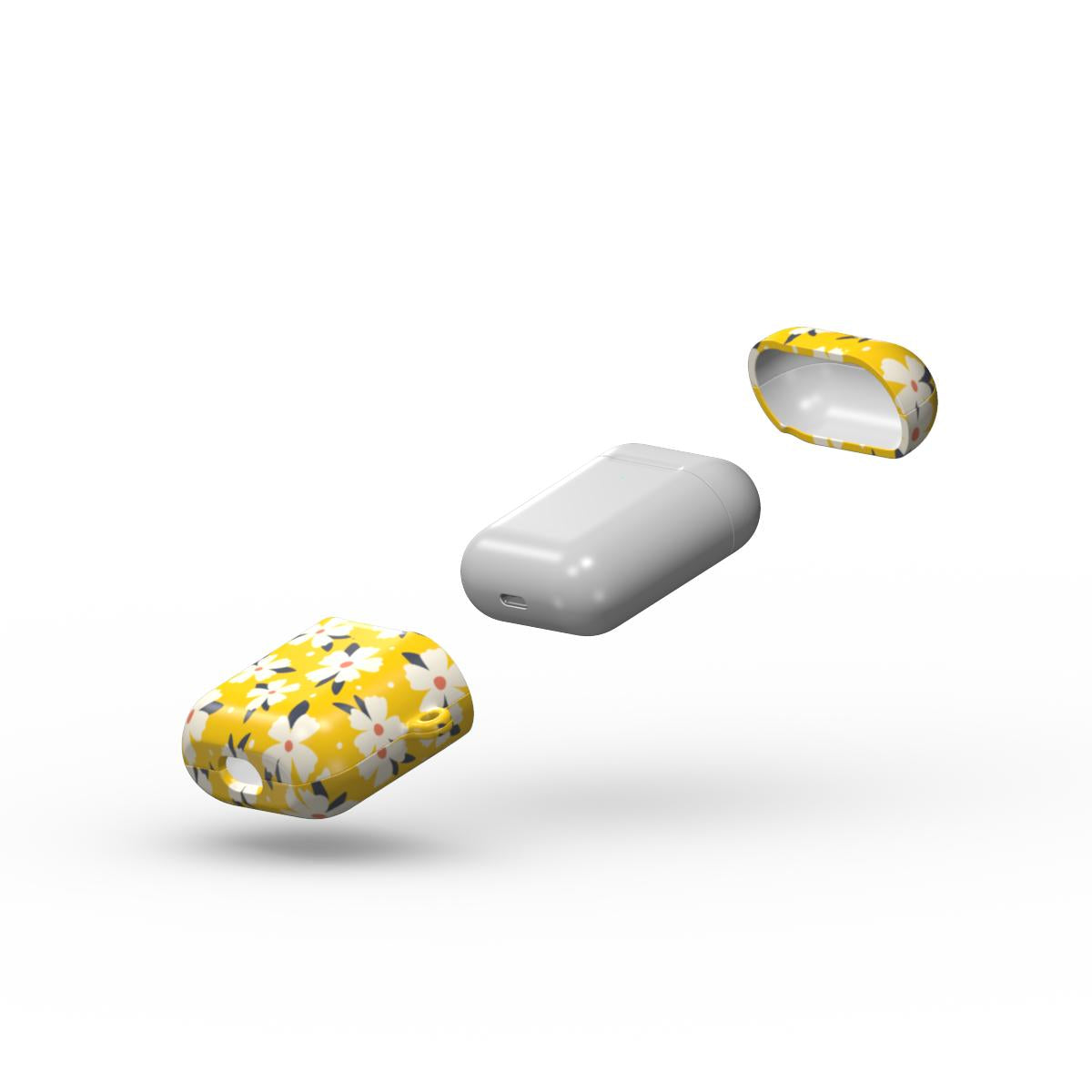 Yellow Daisy Floral Apple AirPods Tough Case, 3D product render