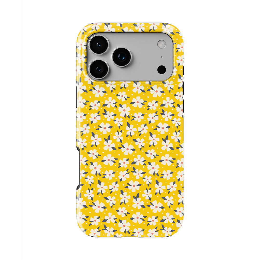 Yellow Daisy Floral phone case — back view, full print