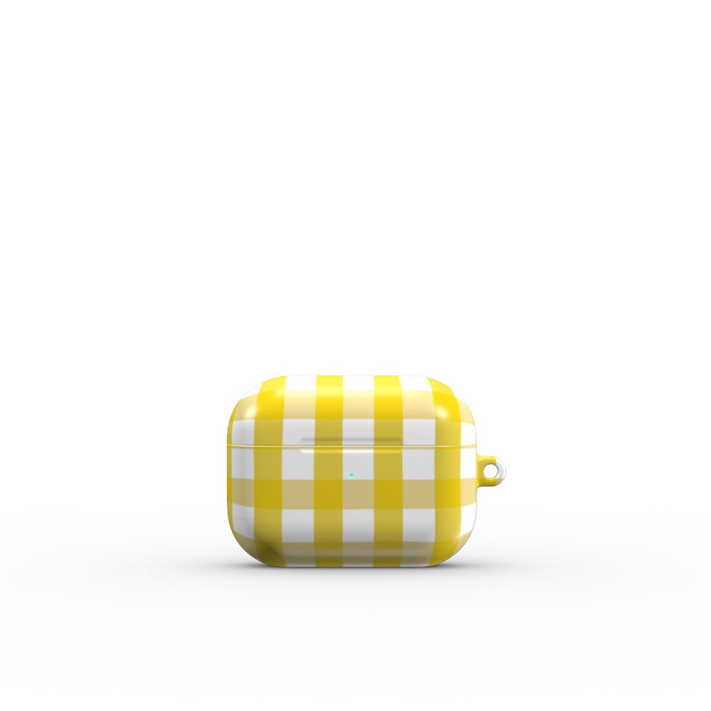 Yellow Gingham Apple AirPods Tough Case, 3D product render