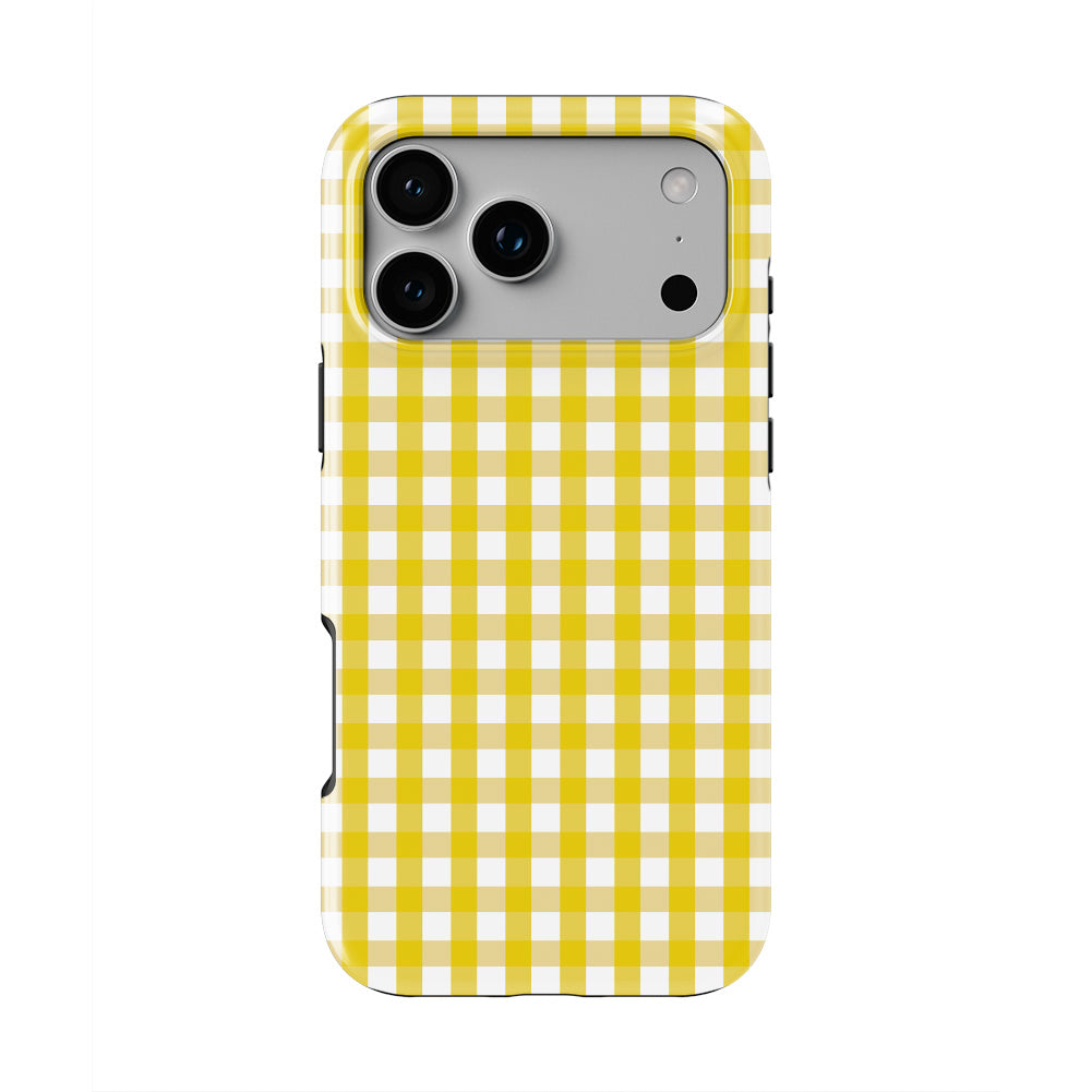 Yellow Gingham phone case — back view, full print